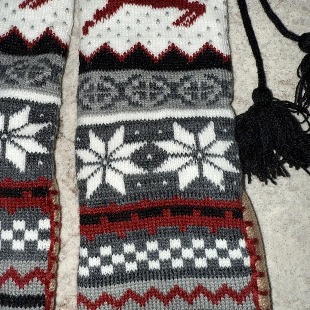 Womens Thick Knit Slipper Socks High Christmas Trees Reindeer Snowflakes Pom Pom